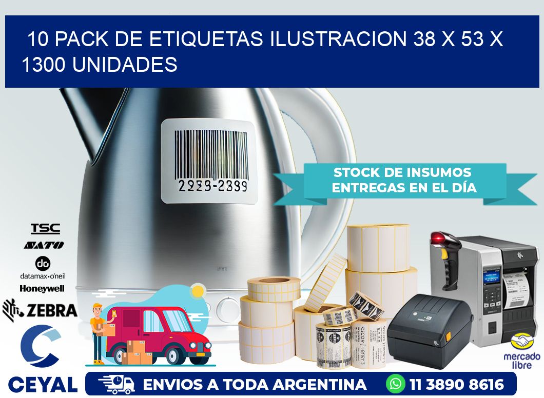 10 PACK DE ETIQUETAS ILUSTRACION 38 x 53 X 1300 UNIDADES