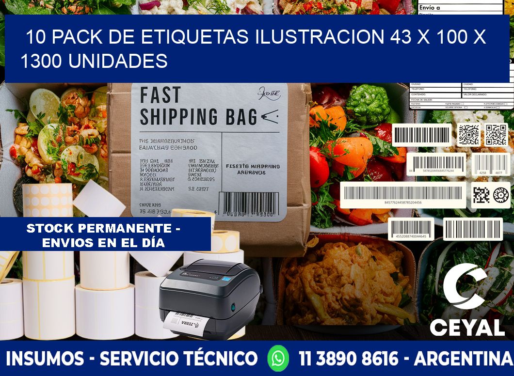 10 PACK DE ETIQUETAS ILUSTRACION 43 x 100 X 1300 UNIDADES