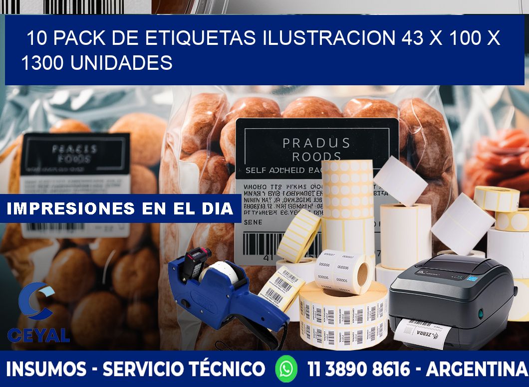 10 PACK DE ETIQUETAS ILUSTRACION 43 x 100 X 1300 UNIDADES