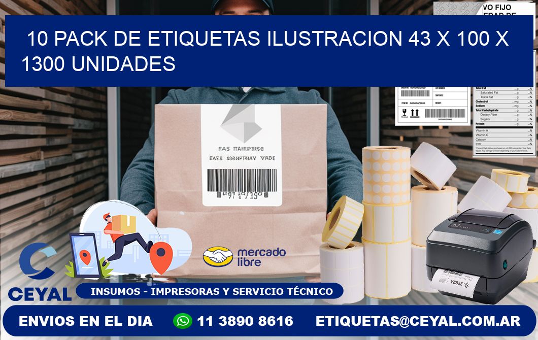 10 PACK DE ETIQUETAS ILUSTRACION 43 x 100 X 1300 UNIDADES