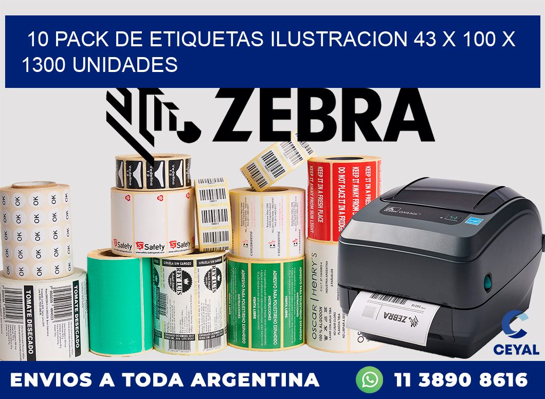 10 PACK DE ETIQUETAS ILUSTRACION 43 x 100 X 1300 UNIDADES