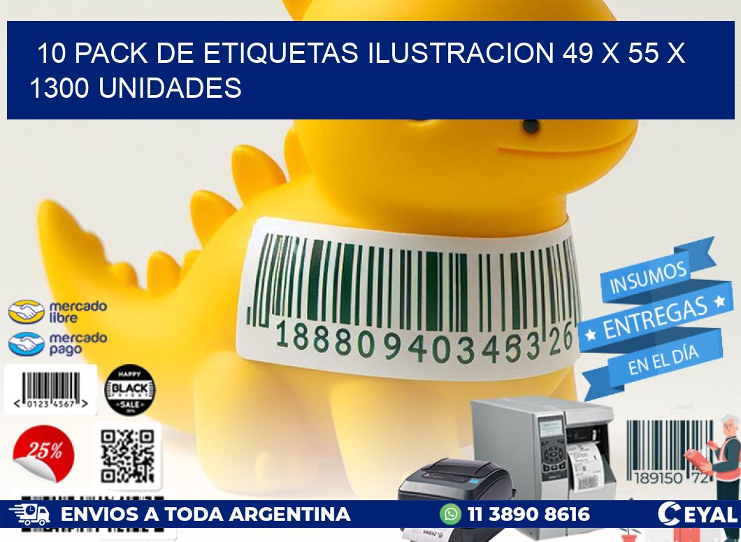 10 PACK DE ETIQUETAS ILUSTRACION 49 x 55 X 1300 UNIDADES