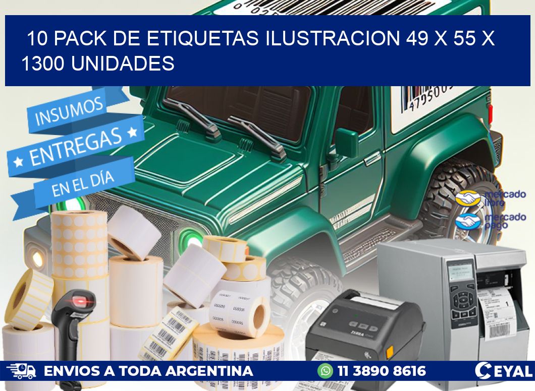 10 PACK DE ETIQUETAS ILUSTRACION 49 x 55 X 1300 UNIDADES