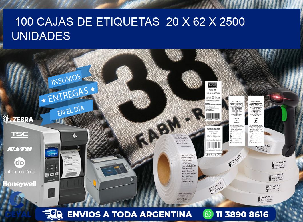 100 CAJAS DE ETIQUETAS  20 x 62 X 2500 UNIDADES