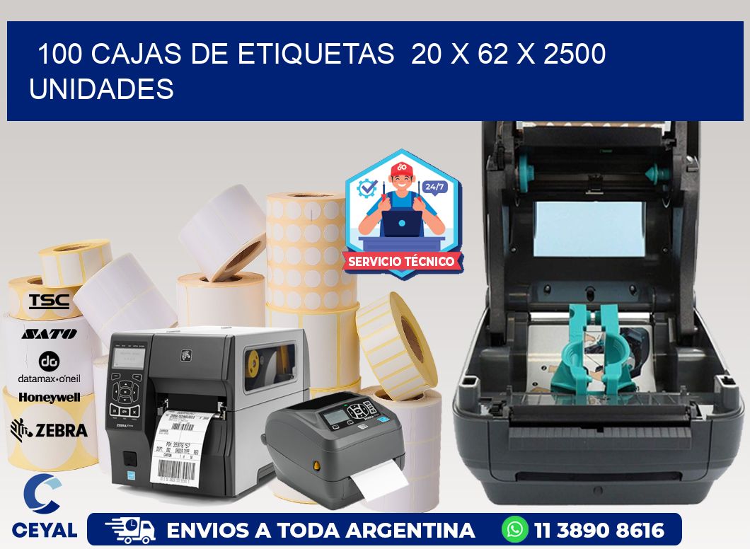 100 CAJAS DE ETIQUETAS  20 x 62 X 2500 UNIDADES