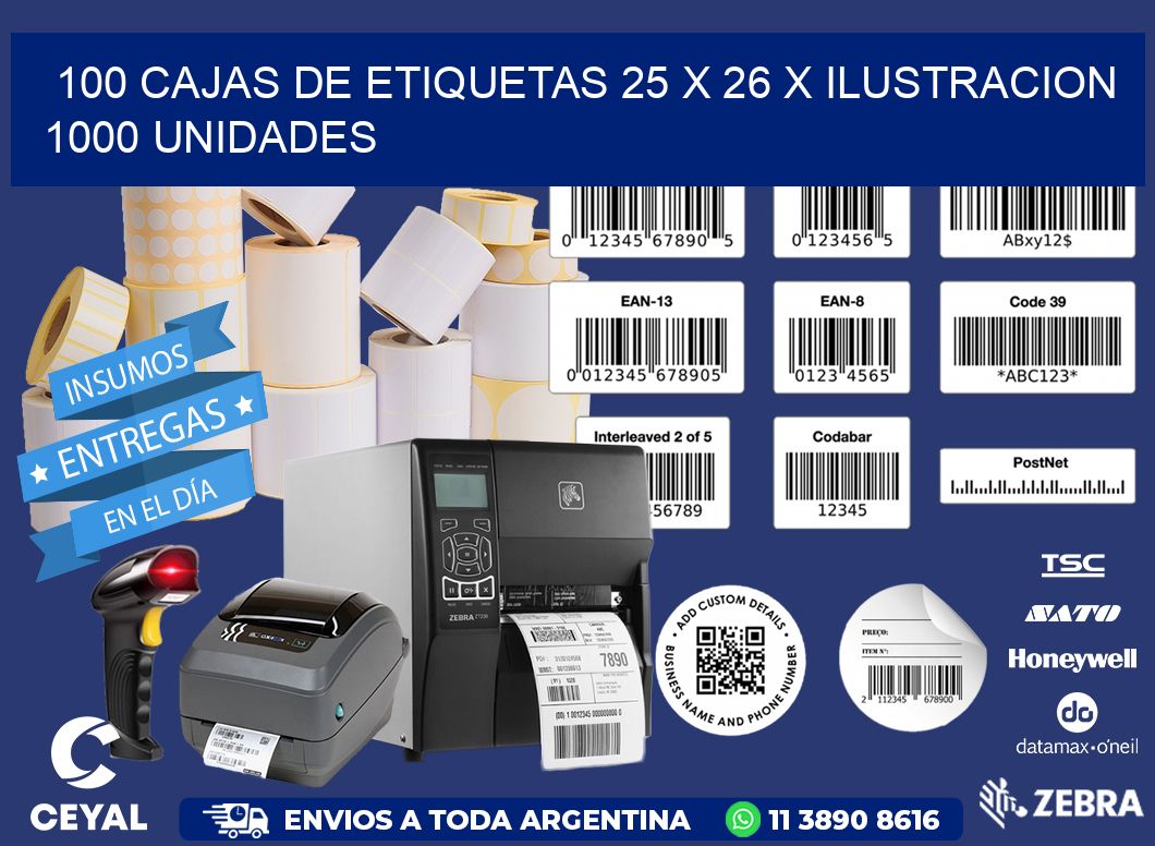 100 CAJAS DE ETIQUETAS 25 x 26 X ILUSTRACION 1000 UNIDADES