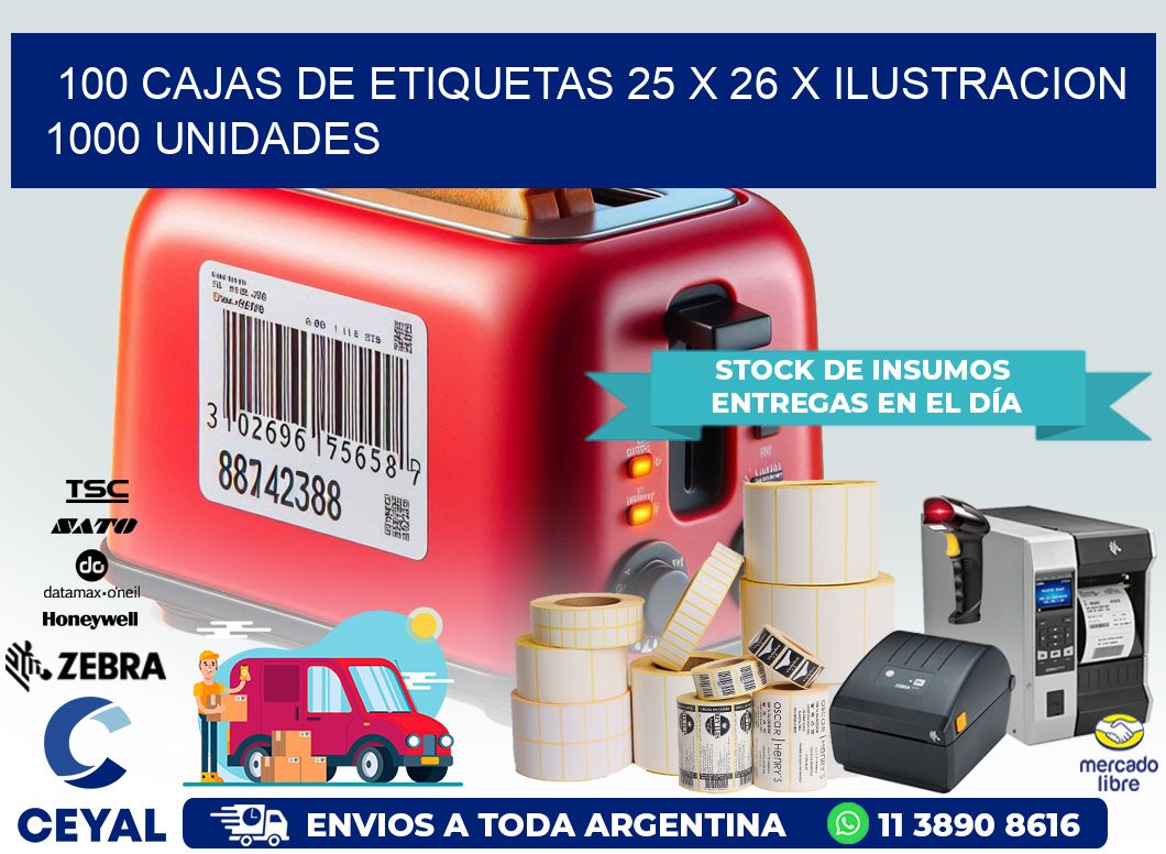 100 CAJAS DE ETIQUETAS 25 x 26 X ILUSTRACION 1000 UNIDADES