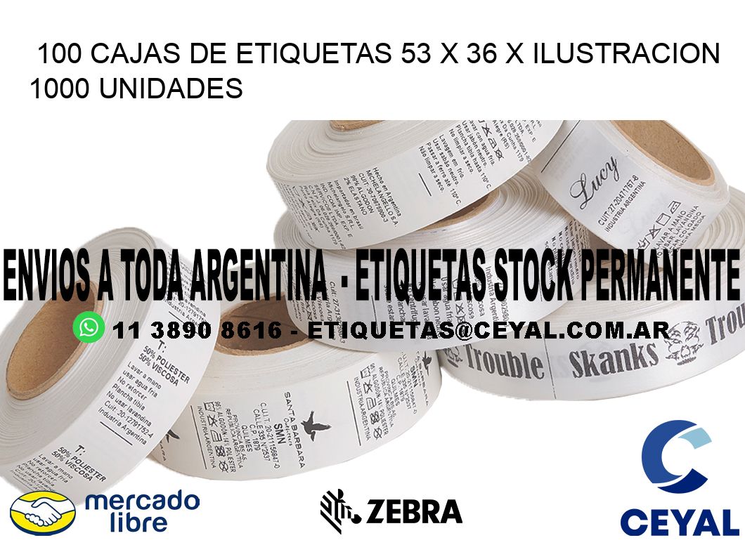 100 CAJAS DE ETIQUETAS 53 x 36 X ILUSTRACION 1000 UNIDADES