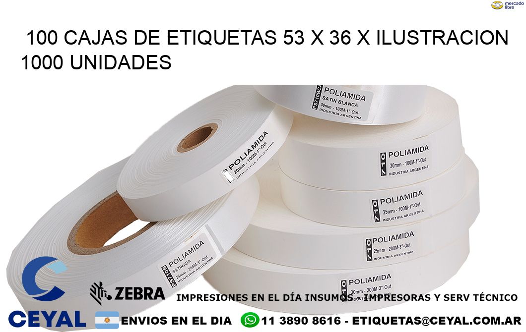 100 CAJAS DE ETIQUETAS 53 x 36 X ILUSTRACION 1000 UNIDADES
