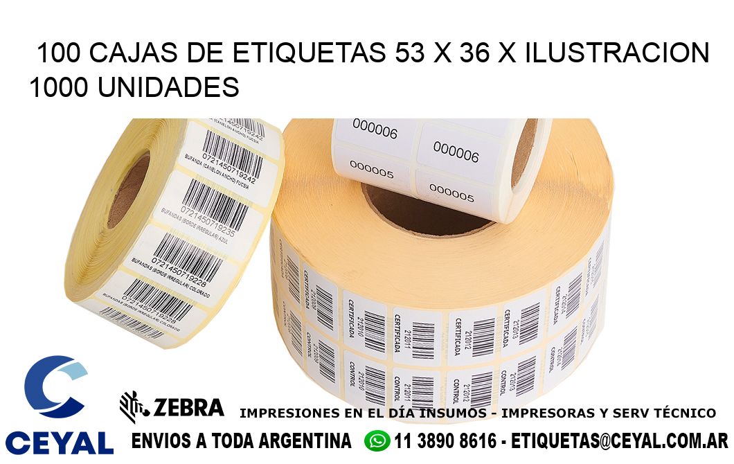 100 CAJAS DE ETIQUETAS 53 x 36 X ILUSTRACION 1000 UNIDADES
