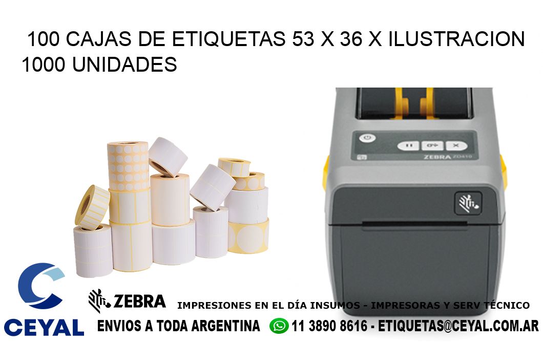 100 CAJAS DE ETIQUETAS 53 x 36 X ILUSTRACION 1000 UNIDADES