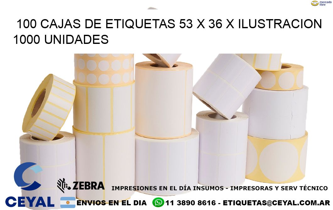 100 CAJAS DE ETIQUETAS 53 x 36 X ILUSTRACION 1000 UNIDADES