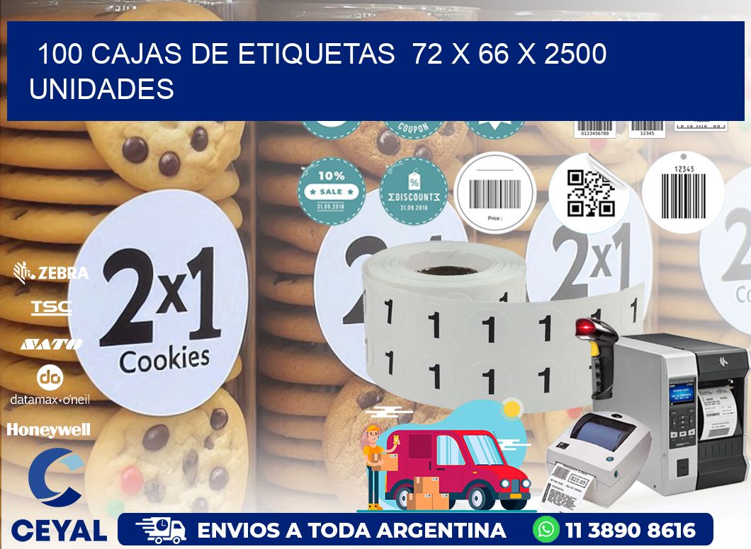 100 CAJAS DE ETIQUETAS  72 x 66 X 2500 UNIDADES