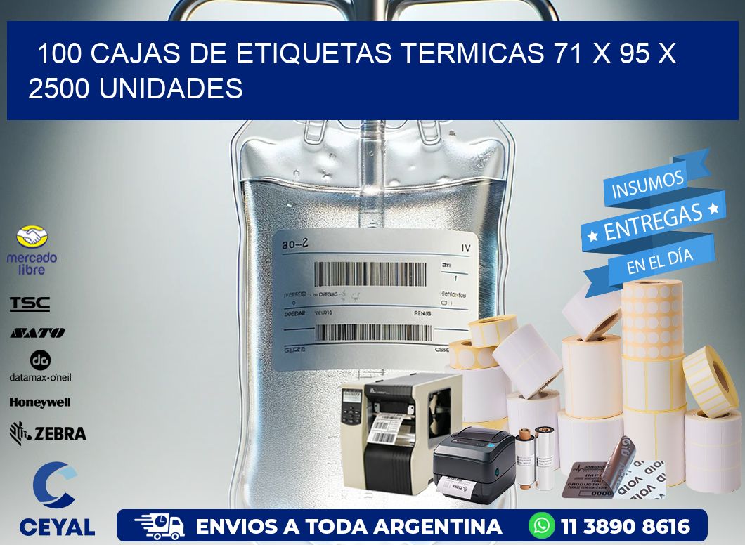 100 CAJAS DE ETIQUETAS TERMICAS 71 x 95 X 2500 UNIDADES