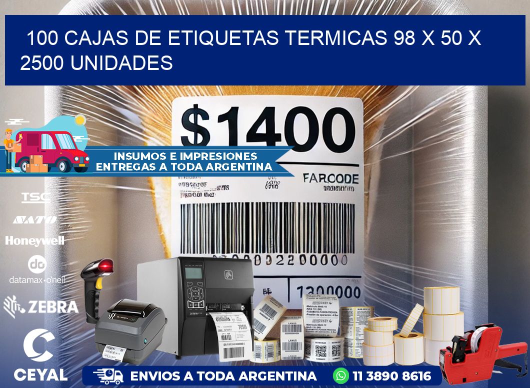 100 CAJAS DE ETIQUETAS TERMICAS 98 x 50 X 2500 UNIDADES