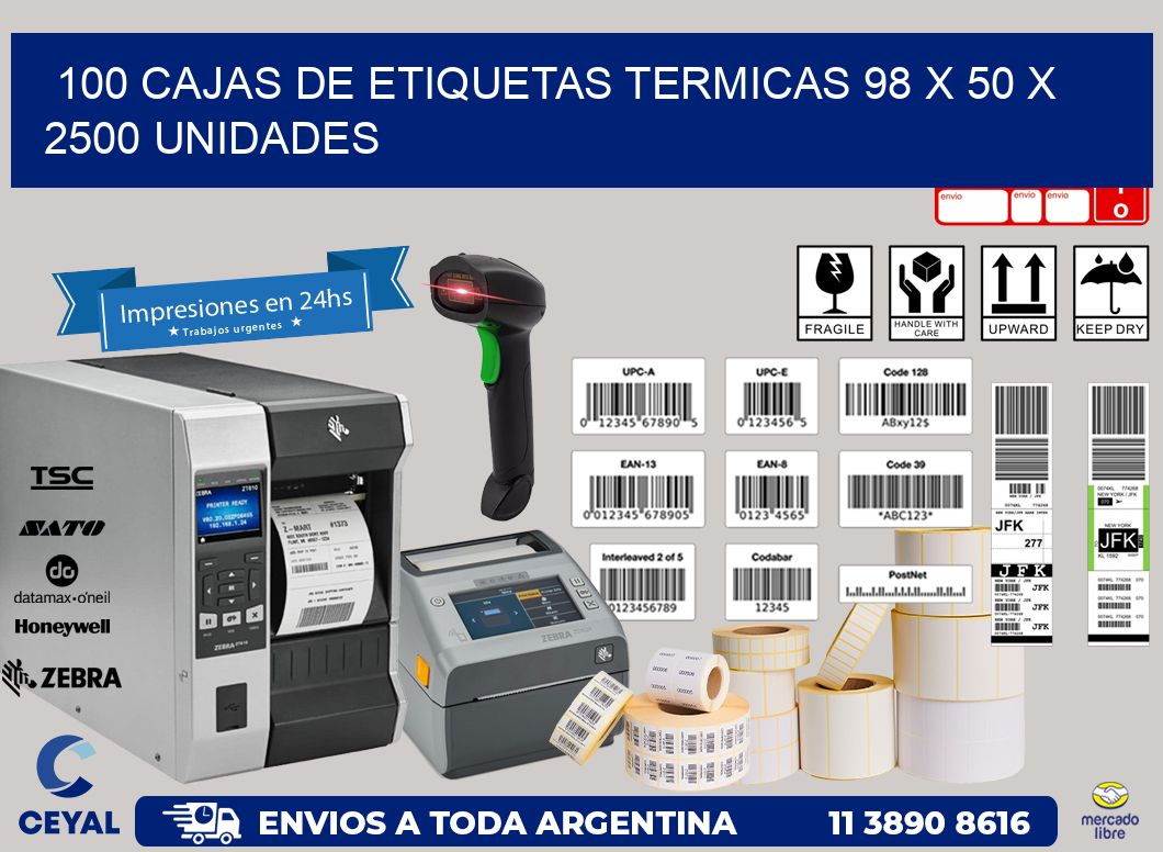 100 CAJAS DE ETIQUETAS TERMICAS 98 x 50 X 2500 UNIDADES