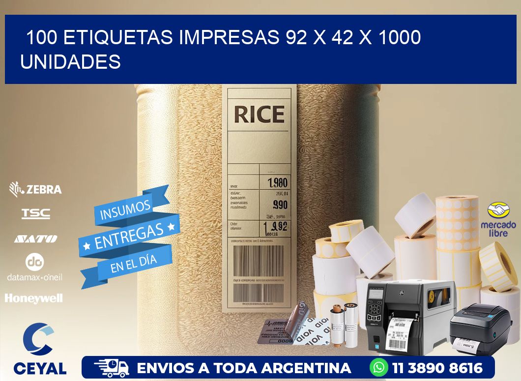 100 ETIQUETAS IMPRESAS 92 x 42 X 1000 UNIDADES