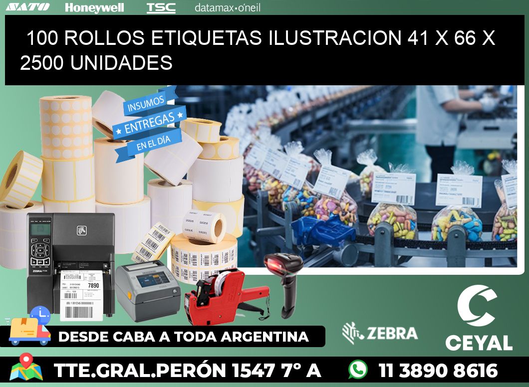 100 ROLLOS ETIQUETAS ILUSTRACION 41 x 66 X 2500 UNIDADES