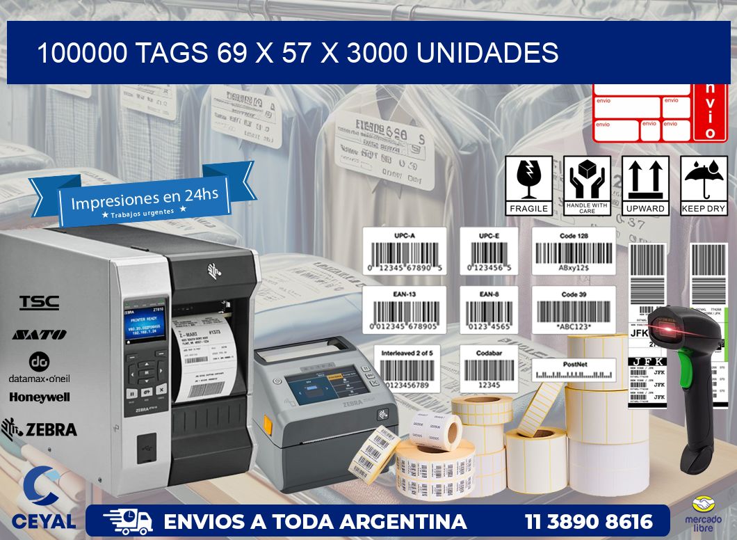 100000 TAGS 69 x 57 X 3000 UNIDADES