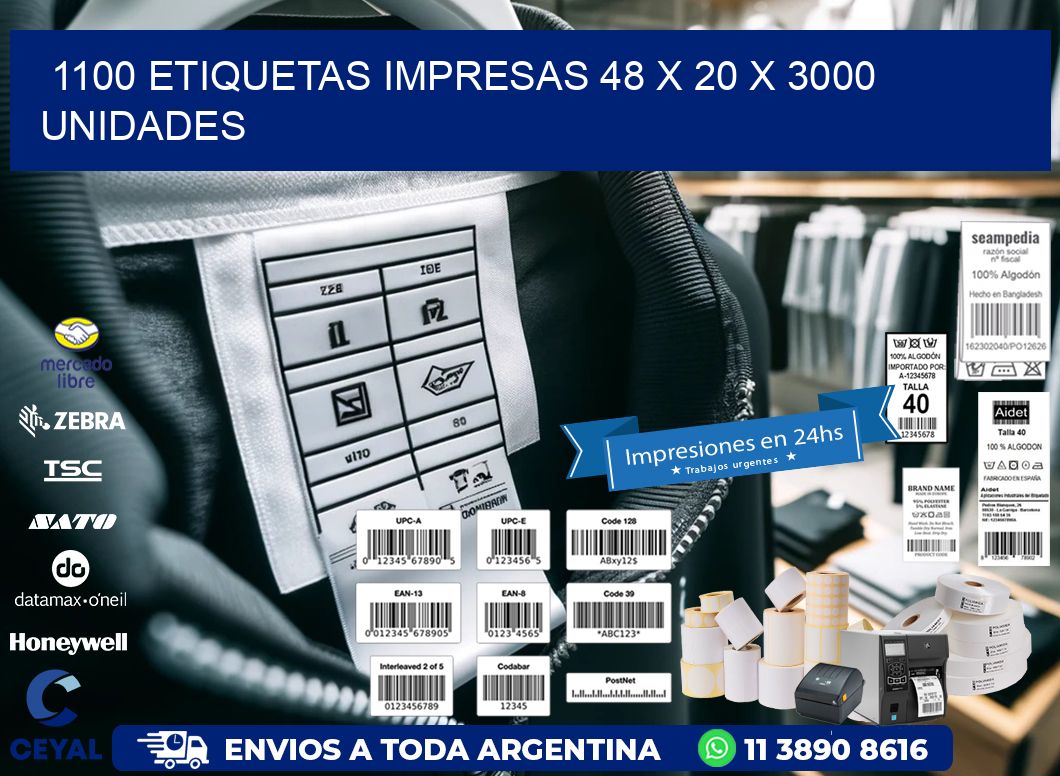 1100 ETIQUETAS IMPRESAS 48 x 20 X 3000 UNIDADES