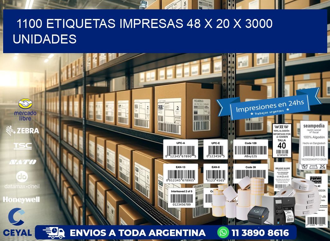 1100 ETIQUETAS IMPRESAS 48 x 20 X 3000 UNIDADES