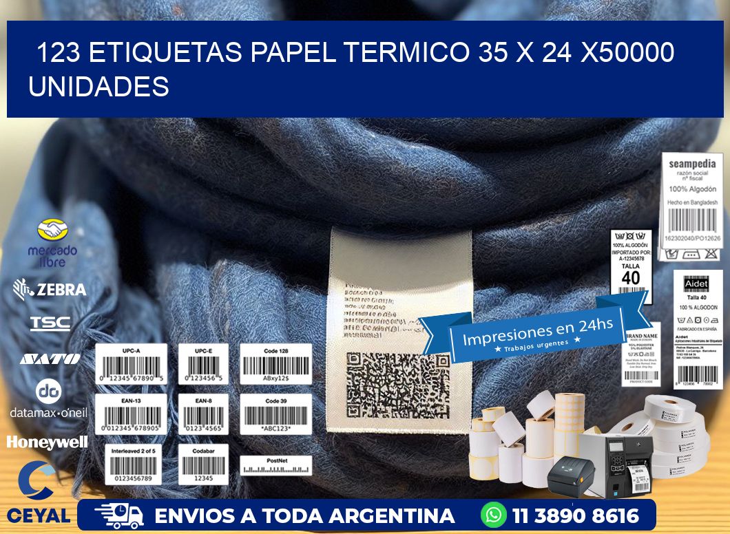 123 ETIQUETAS PAPEL TERMICO 35 x 24 X50000 UNIDADES