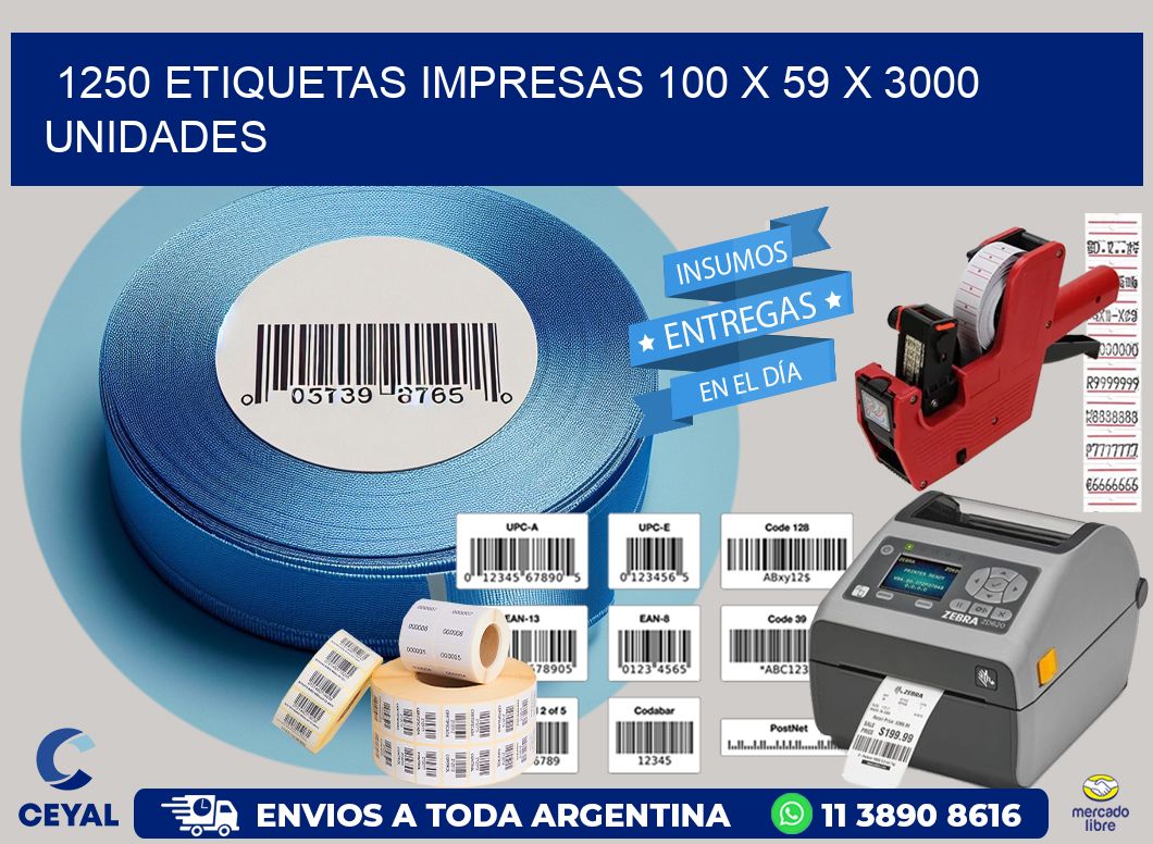 1250 ETIQUETAS IMPRESAS 100 x 59 X 3000 UNIDADES