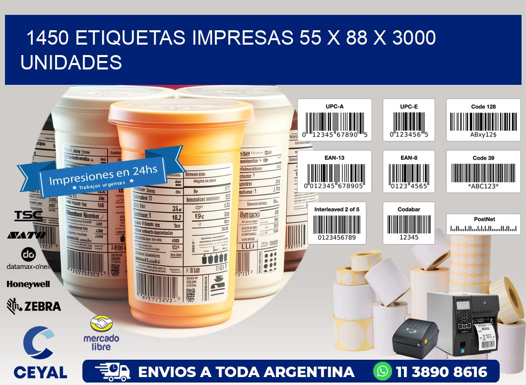 1450 ETIQUETAS IMPRESAS 55 x 88 X 3000 UNIDADES