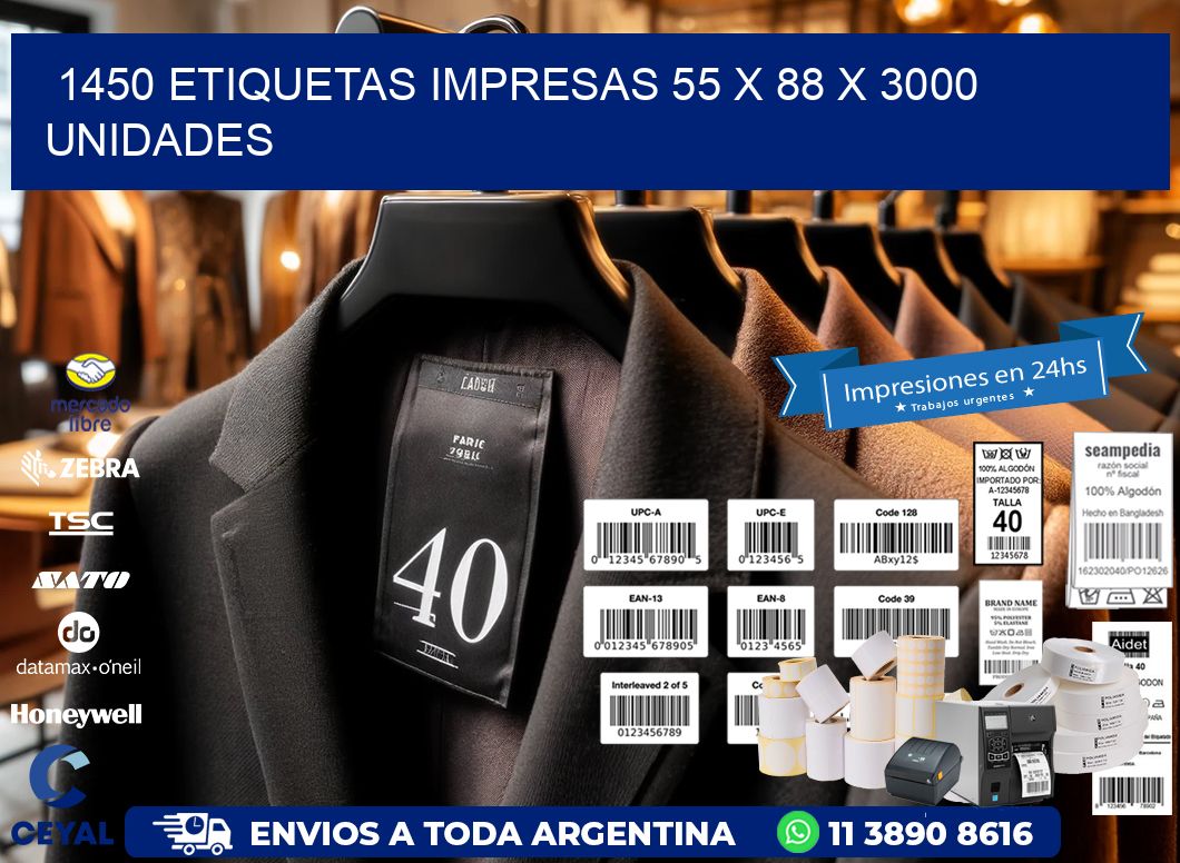 1450 ETIQUETAS IMPRESAS 55 x 88 X 3000 UNIDADES