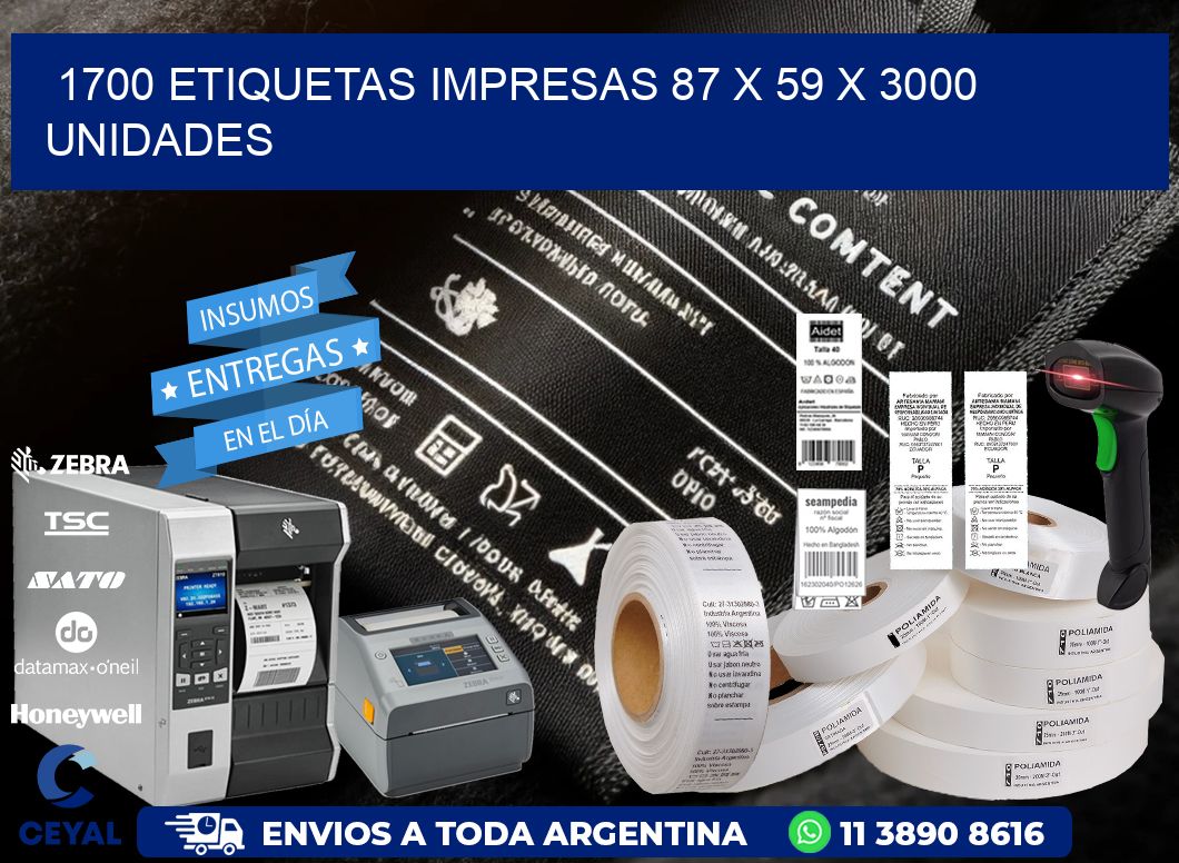 1700 ETIQUETAS IMPRESAS 87 x 59 X 3000 UNIDADES