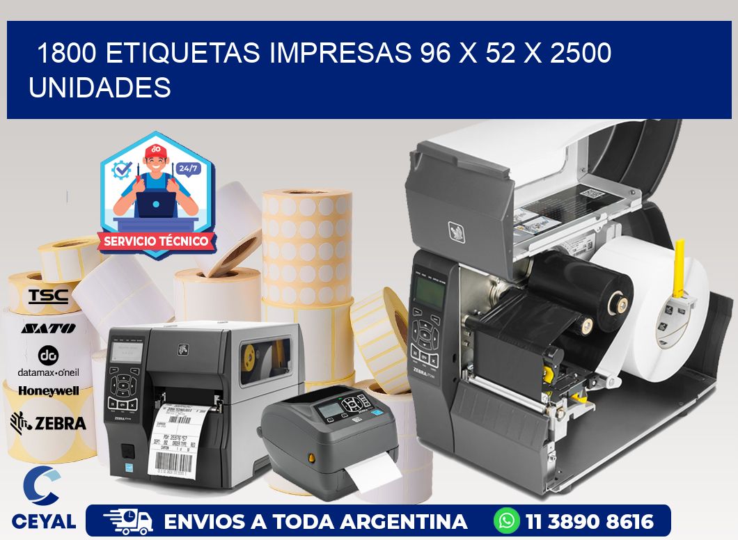 1800 ETIQUETAS IMPRESAS 96 x 52 X 2500 UNIDADES