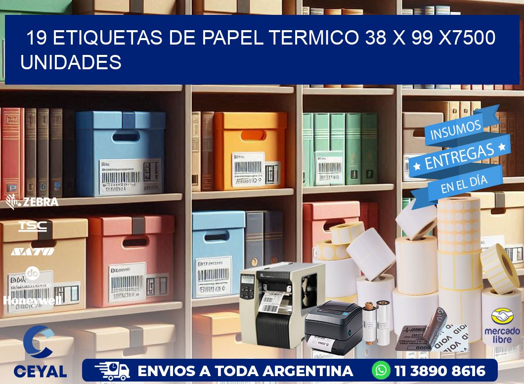 19 ETIQUETAS DE PAPEL TERMICO 38 x 99 X7500 UNIDADES