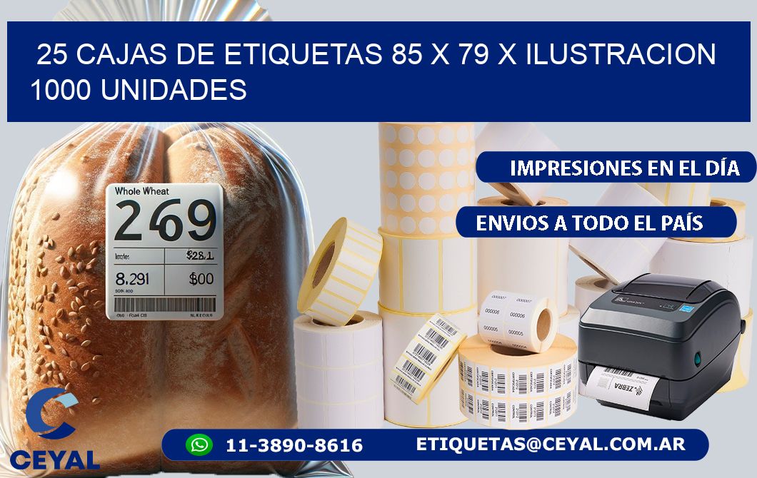 25 CAJAS DE ETIQUETAS 85 x 79 X ILUSTRACION 1000 UNIDADES