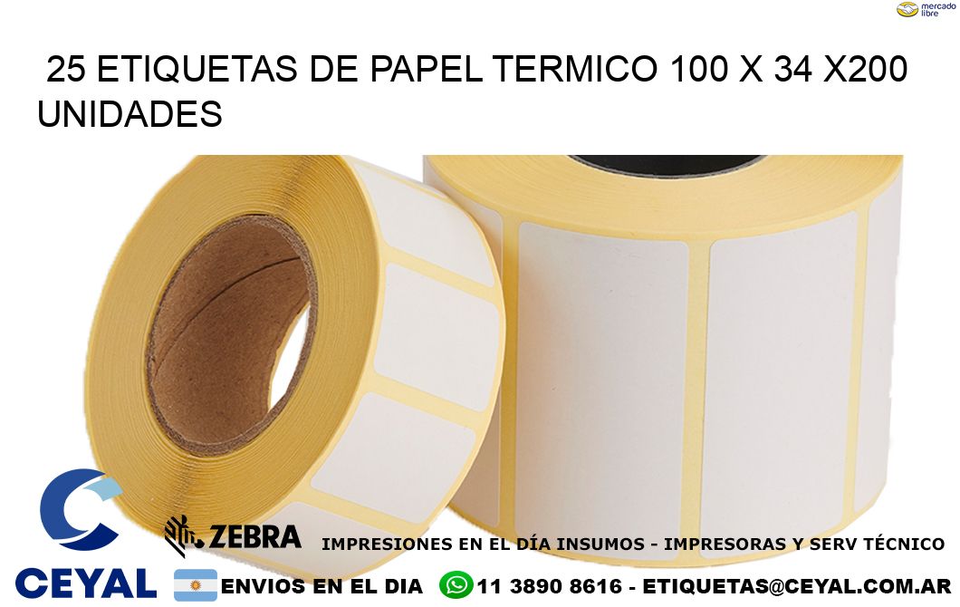 25 ETIQUETAS DE PAPEL TERMICO 100 x 34 x200 UNIDADES