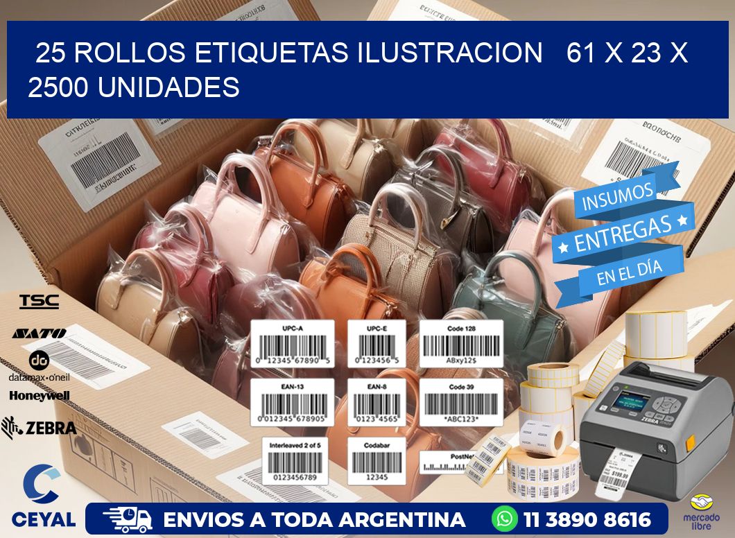 25 ROLLOS ETIQUETAS ILUSTRACION   61 x 23 X 2500 UNIDADES