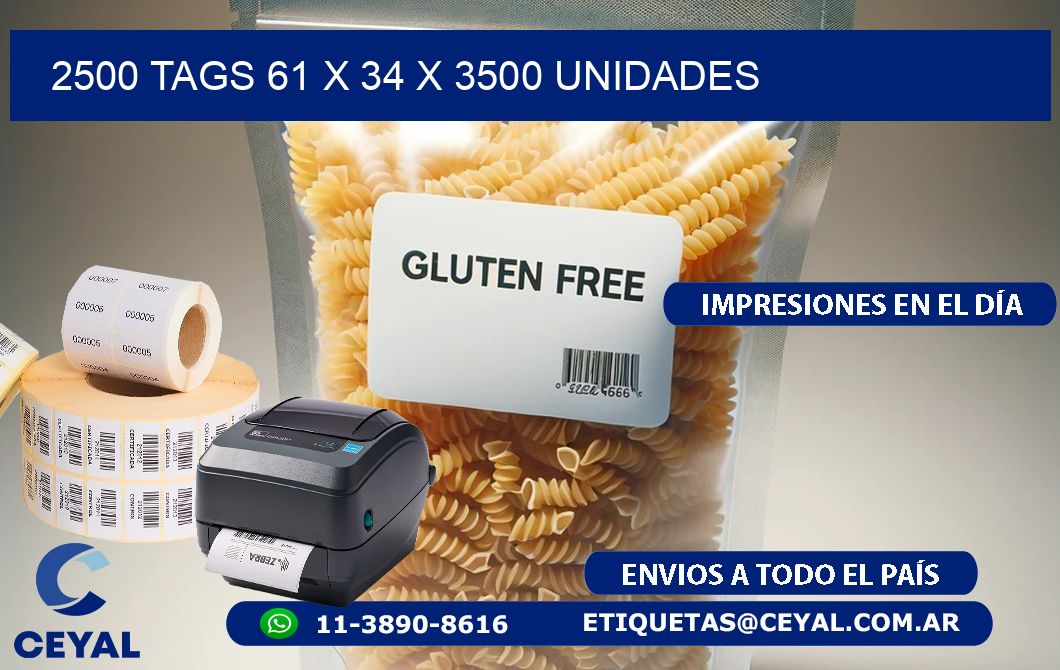 2500 TAGS 61 x 34 X 3500 UNIDADES