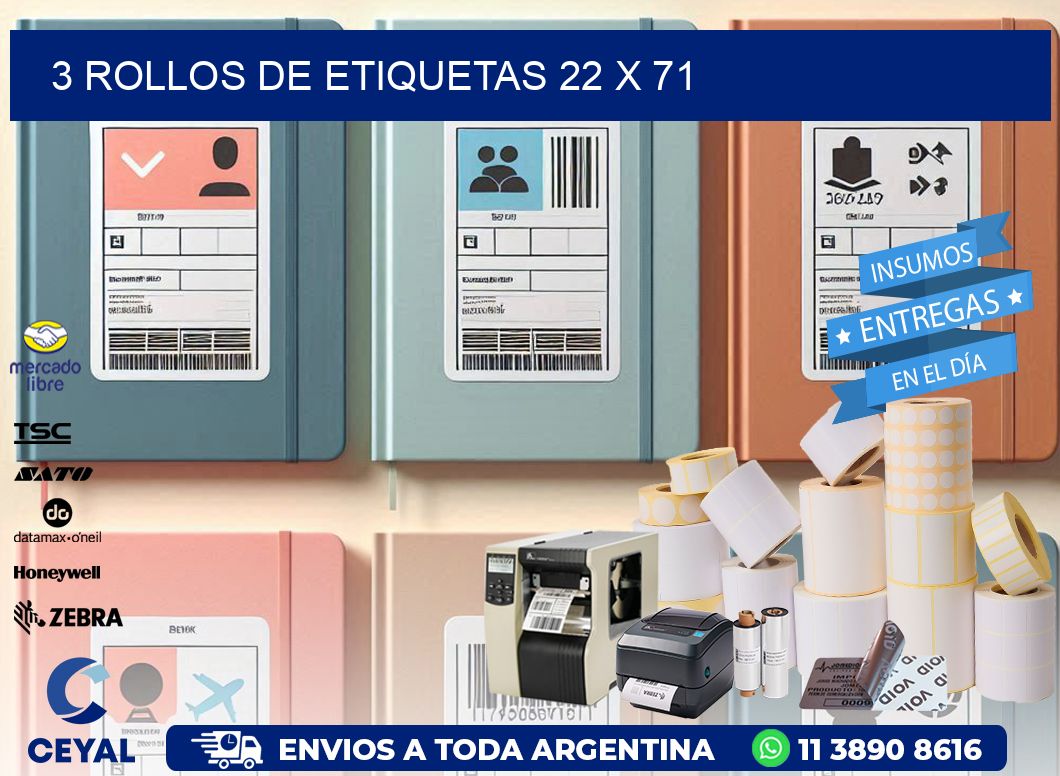 3 ROLLOS DE ETIQUETAS 22 x 71