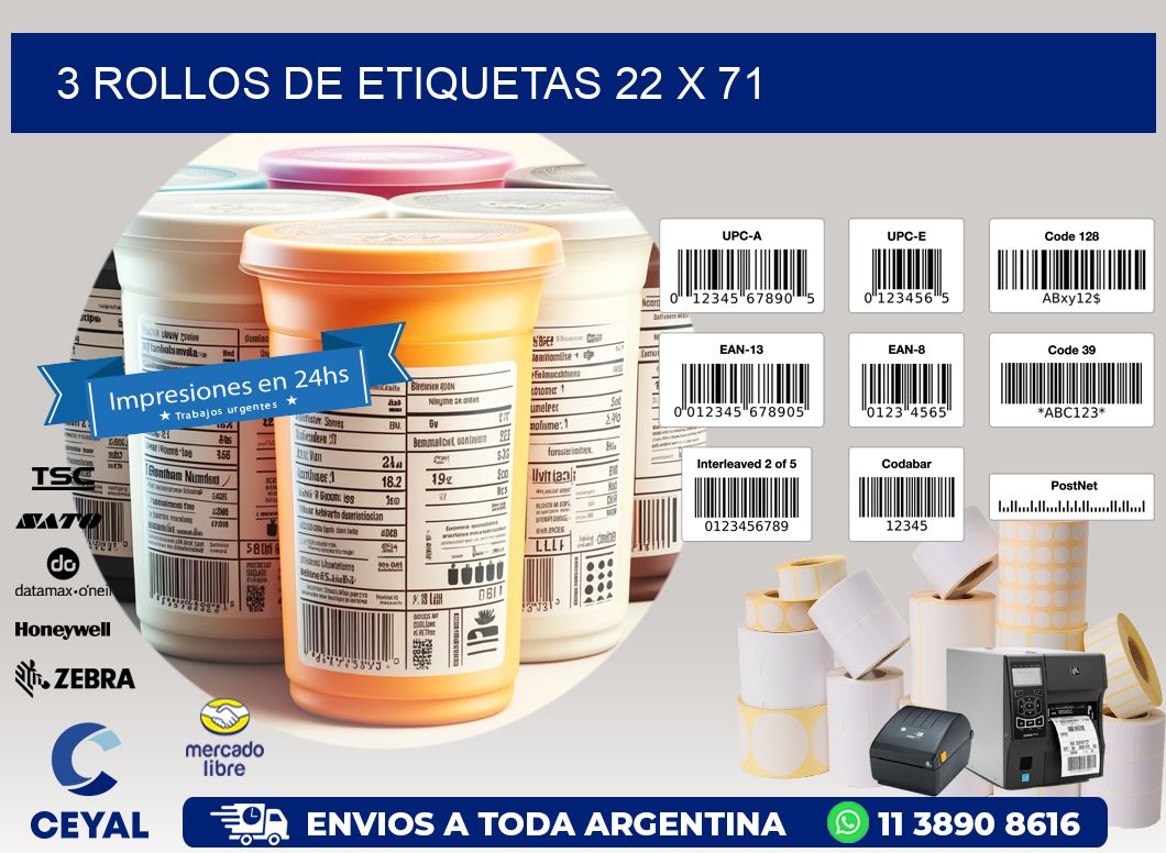3 ROLLOS DE ETIQUETAS 22 x 71