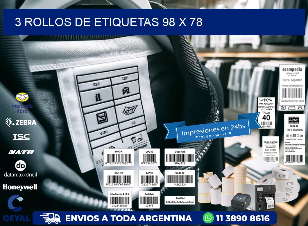 3 ROLLOS DE ETIQUETAS 98 x 78