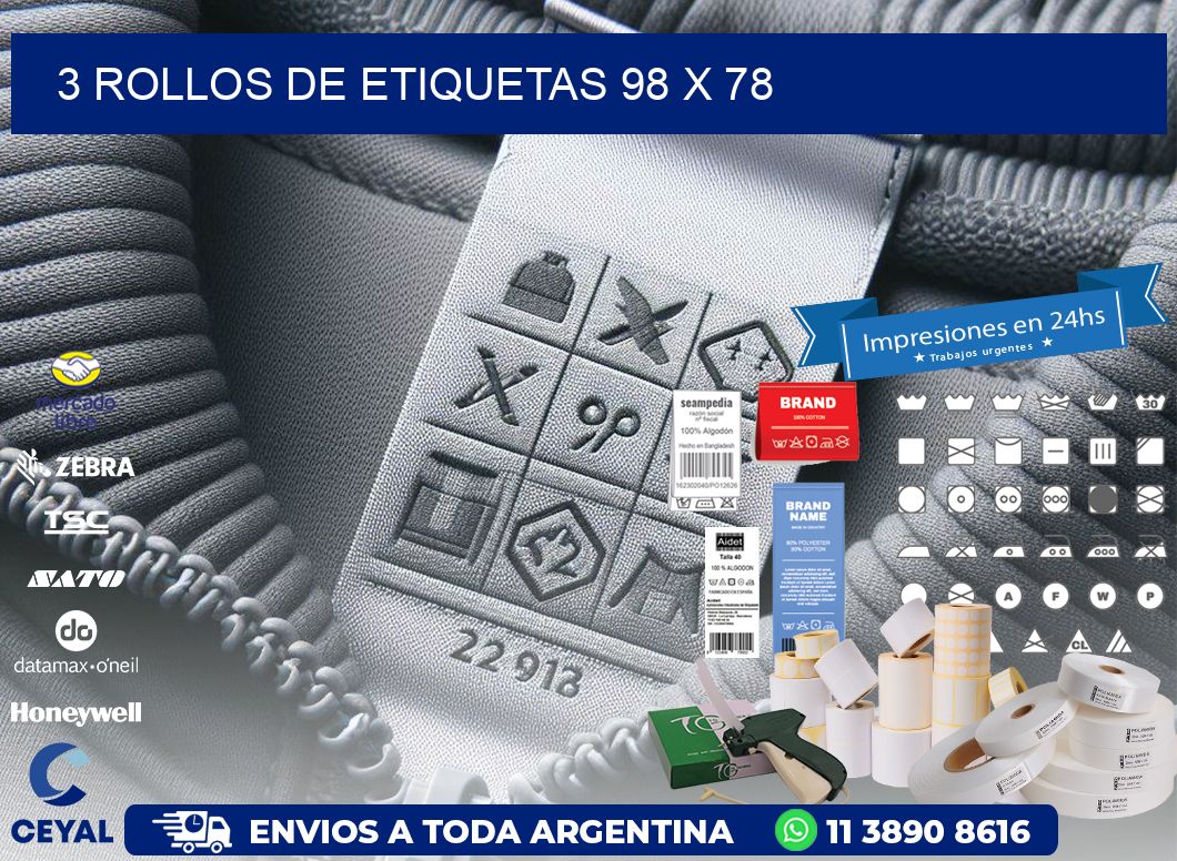 3 ROLLOS DE ETIQUETAS 98 x 78