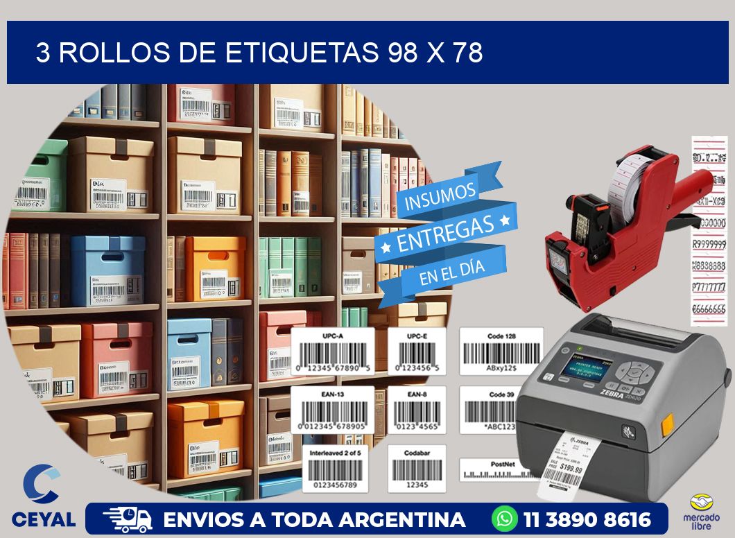 3 ROLLOS DE ETIQUETAS 98 x 78