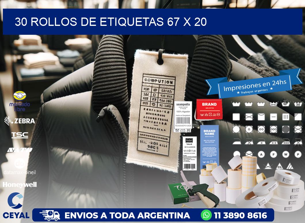 30 ROLLOS DE ETIQUETAS 67 x 20