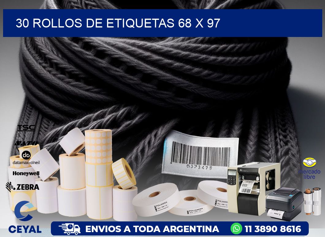 30 ROLLOS DE ETIQUETAS 68 x 97