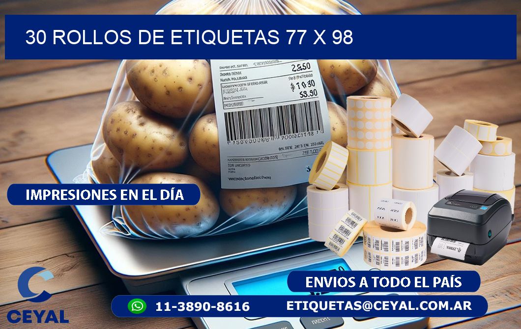 30 ROLLOS DE ETIQUETAS 77 x 98