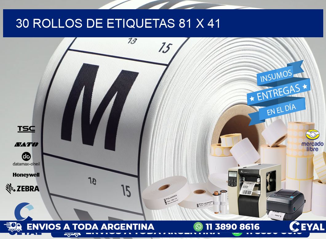 30 ROLLOS DE ETIQUETAS 81 x 41