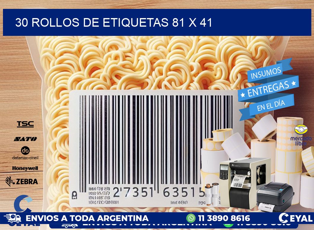 30 ROLLOS DE ETIQUETAS 81 x 41