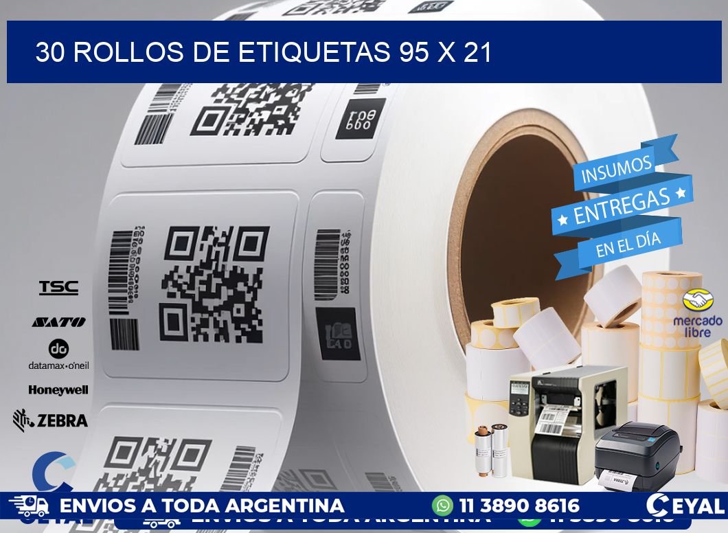 30 ROLLOS DE ETIQUETAS 95 x 21
