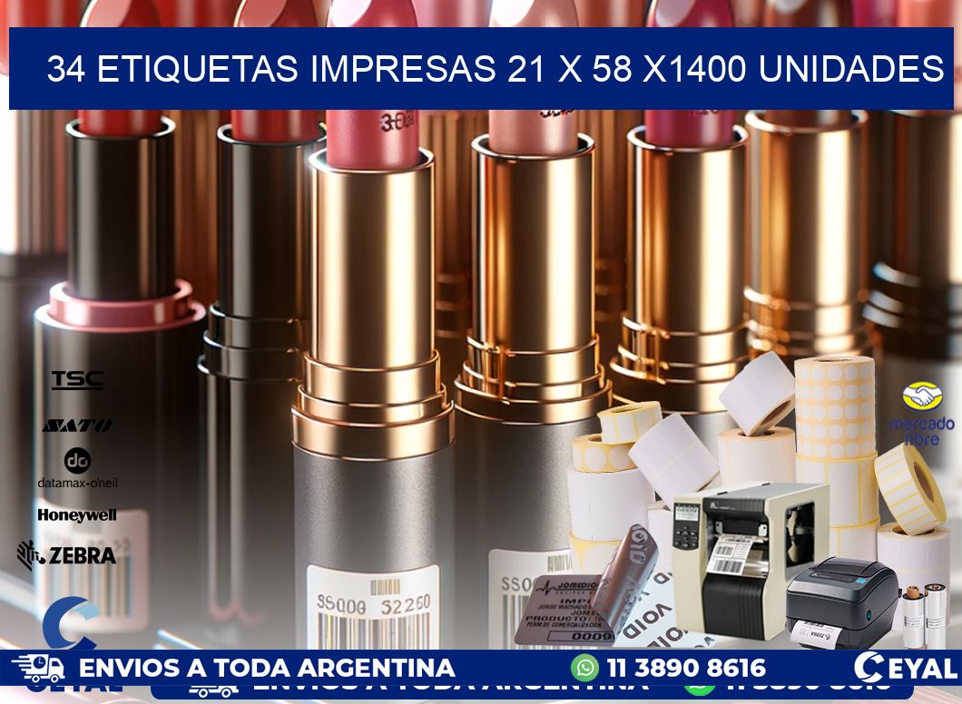 34 ETIQUETAS IMPRESAS 21 x 58 X1400 UNIDADES