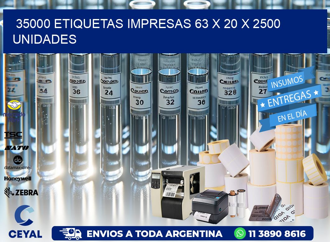 35000 ETIQUETAS IMPRESAS 63 x 20 X 2500 UNIDADES