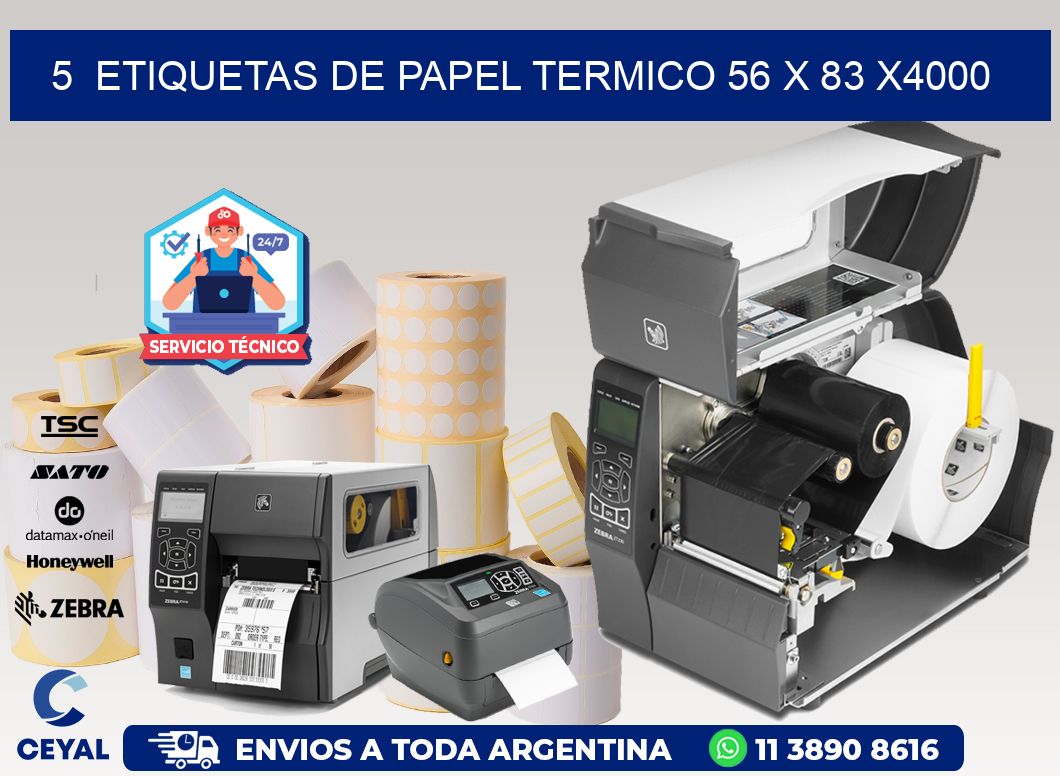 5  ETIQUETAS DE PAPEL TERMICO 56 x 83 X4000